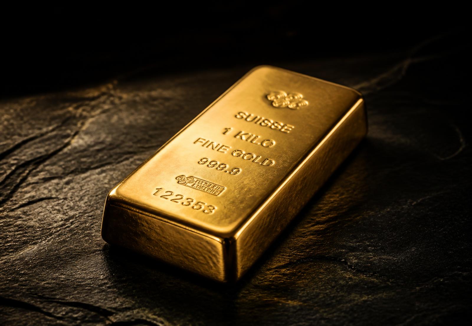 Lingot d'or fin 999.9 sur ardoise noire